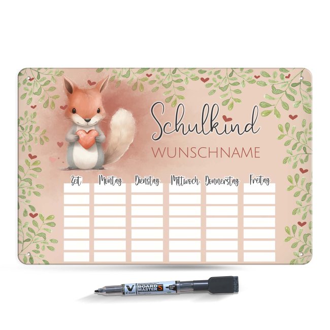 Abwischbarer Stundenplan - Schulkind - Eichh&ouml;rnchen - mit Name personalisierbar - mit Pilot Whiteboardmarker