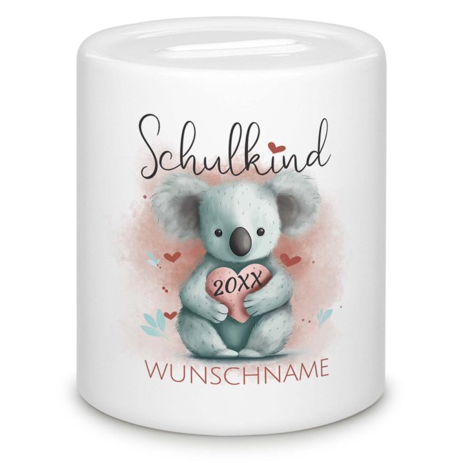 Personalisierbare Spardose als Geschenk zur Einschulung - Koala - mit Name und Jahr personalisierbar