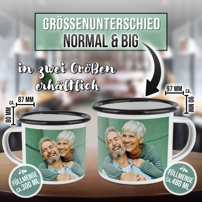 Emaille-Tasse selbst gestalten - Rand Schwarz - 300 ml