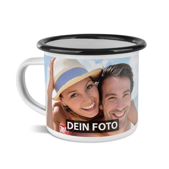 Emaille-Tasse selbst gestalten - Rand Schwarz - 300 ml