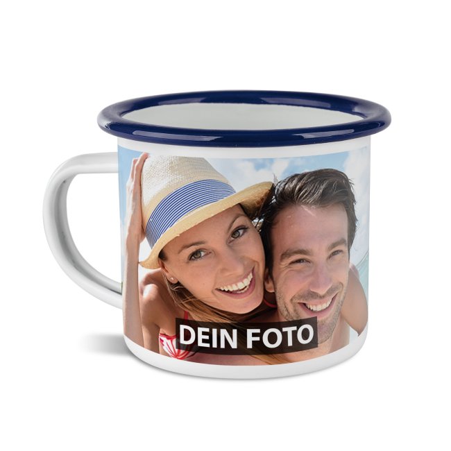 Emaille-Tasse selbst gestalten - Rand Blau - 300 ml