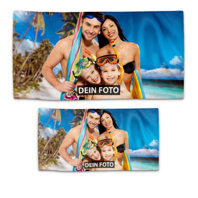Handtuch bedrucken - mit Foto selbst gestalten - in zwei Gr&ouml;&szlig;en und zwei Formaten
