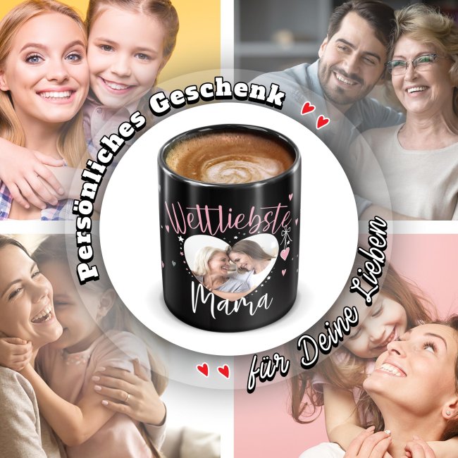 Schwarze Tasse mit Foto - Weltliebste Mama