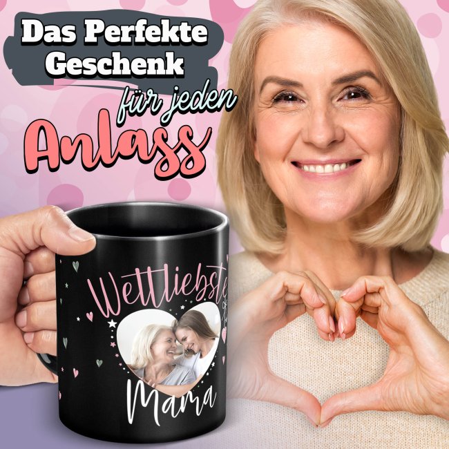 Schwarze Tasse mit Foto - Weltliebste Mama