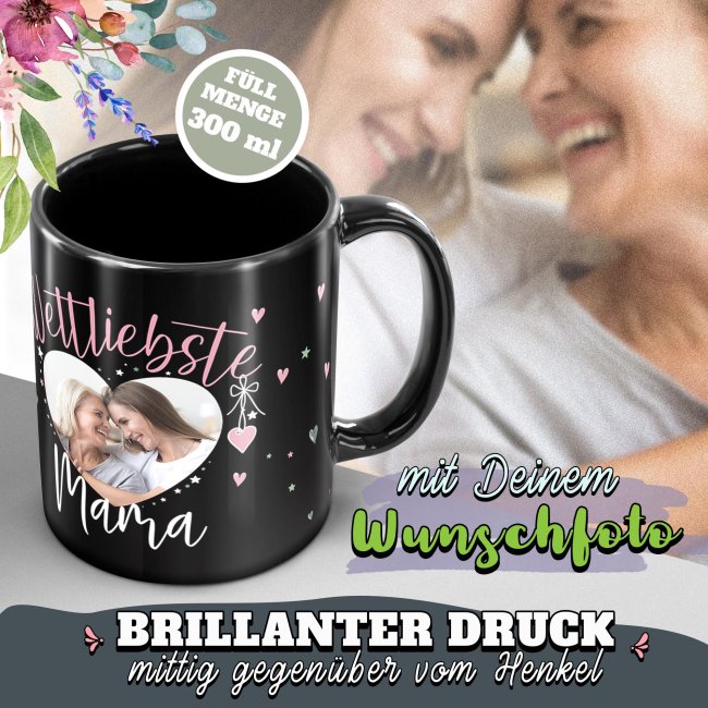Schwarze Tasse mit Foto - Weltliebste Mama
