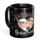 Schwarze Tasse mit Foto - Weltliebste Bonusmama