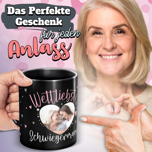 Schwarze Tasse mit Foto - Weltliebste Schwiegermama