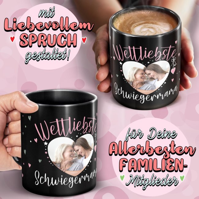 Schwarze Tasse mit Foto - Weltliebste Schwiegermama