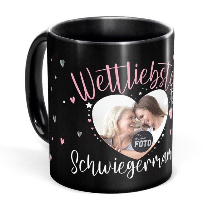 Schwarze Tasse mit Foto - Weltliebste Schwiegermama