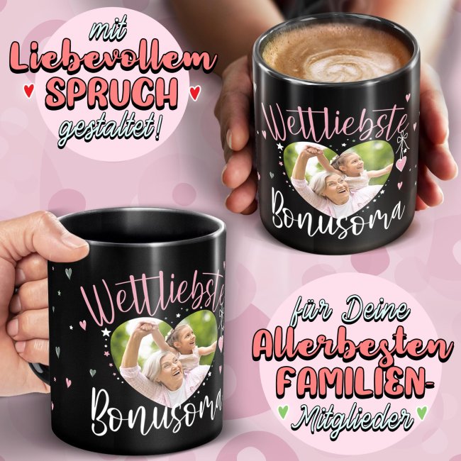 Schwarze Tasse mit Foto - Weltliebste Bonusoma