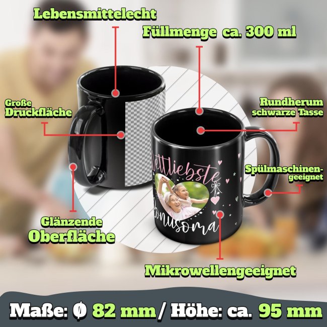 Schwarze Tasse mit Foto - Weltliebste Bonusoma