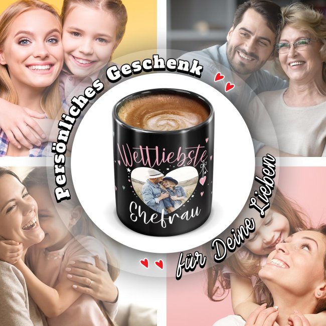 Schwarze Tasse mit Foto - Weltliebste Ehefrau