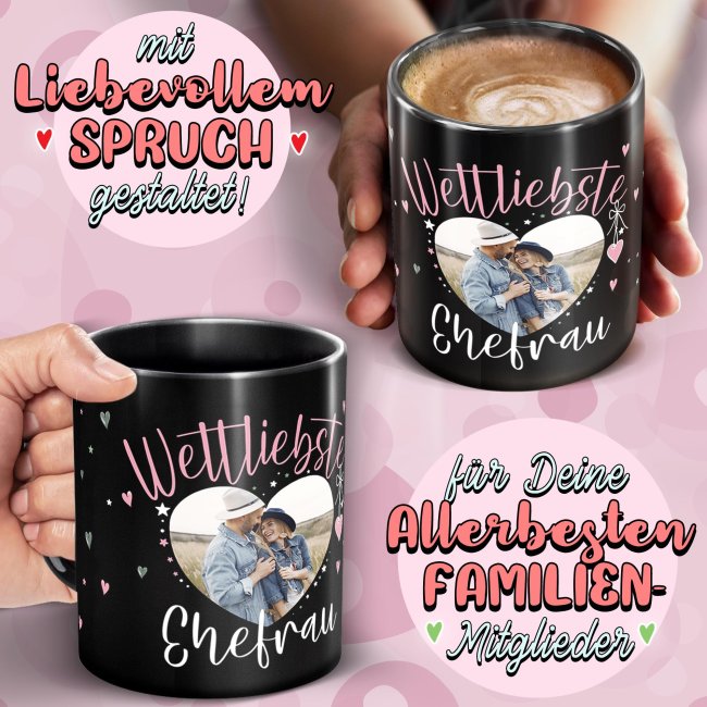 Schwarze Tasse mit Foto - Weltliebste Ehefrau