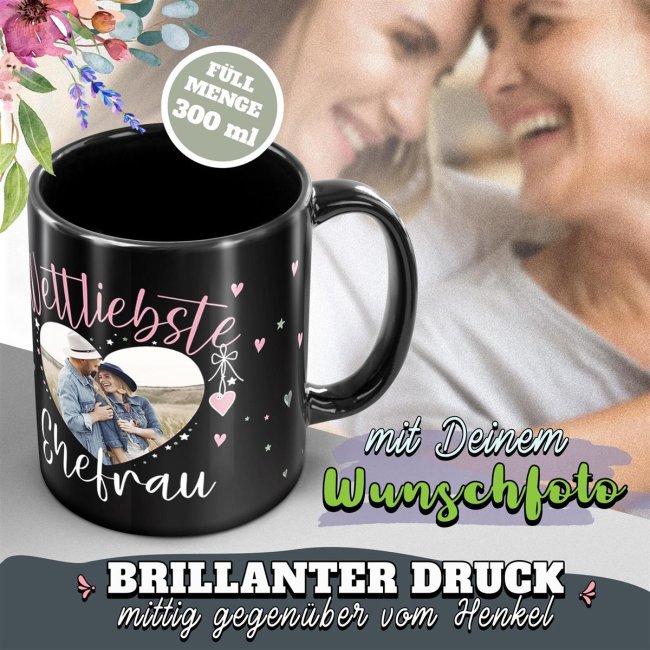 Schwarze Tasse mit Foto - Weltliebste Ehefrau