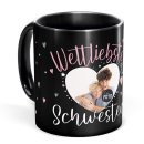 Schwarze Tasse mit Foto - Weltliebste Schwester