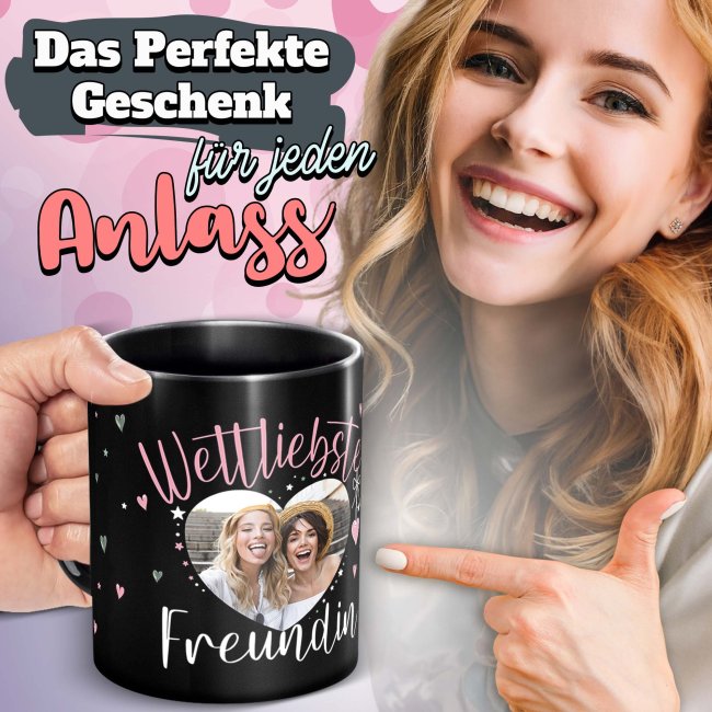 Schwarze Tasse mit Foto - Weltliebste Freundin