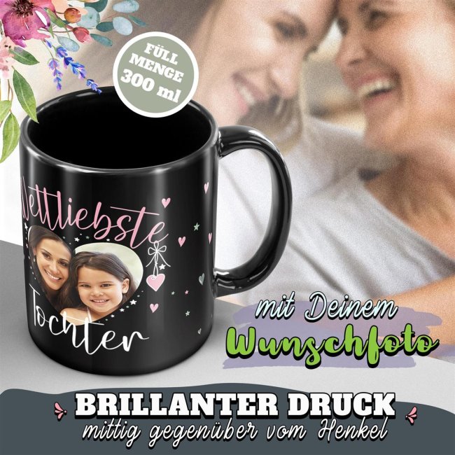 Schwarze Tasse mit Foto - Weltliebste Tochter