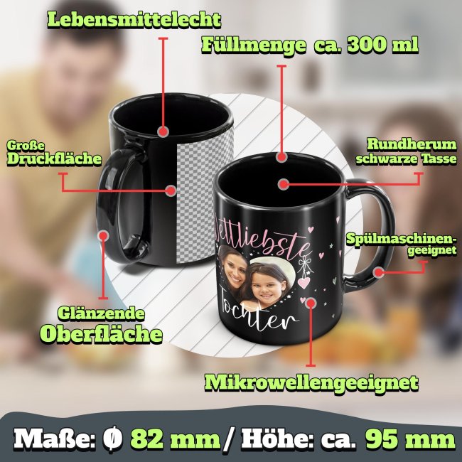 Schwarze Tasse mit Foto - Weltliebste Tochter