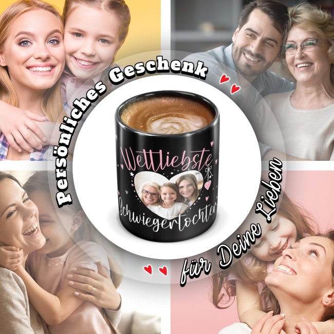 Schwarze Tasse mit Foto - Weltliebste Schwiegertochter