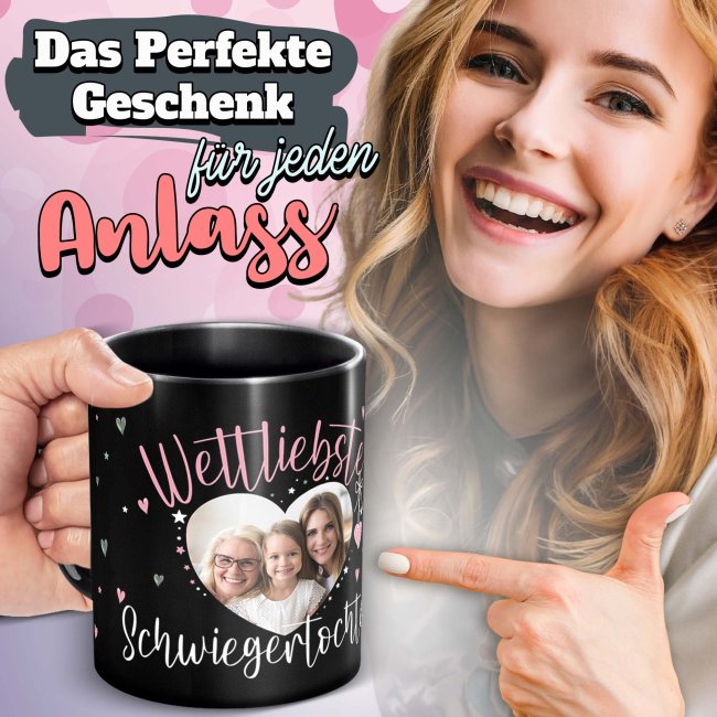 Schwarze Tasse mit Foto - Weltliebste Schwiegertochter