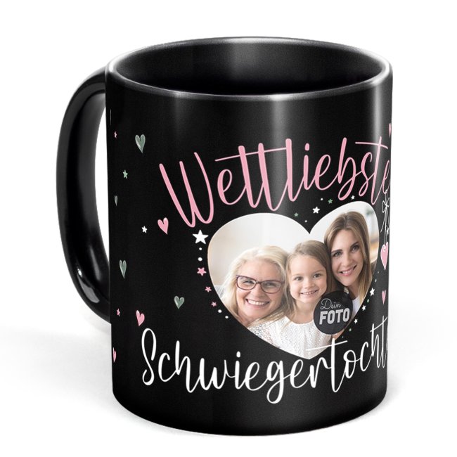 Schwarze Tasse mit Foto - Weltliebste Schwiegertochter