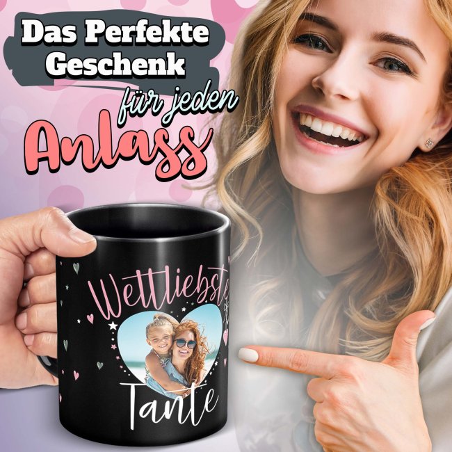 Schwarze Tasse mit Foto - Weltliebste Tante