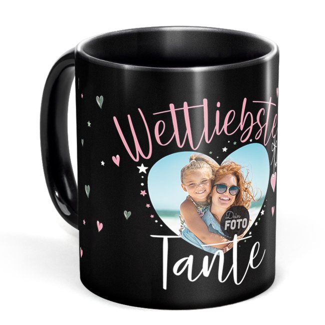 Schwarze Tasse mit Foto - Weltliebste Tante