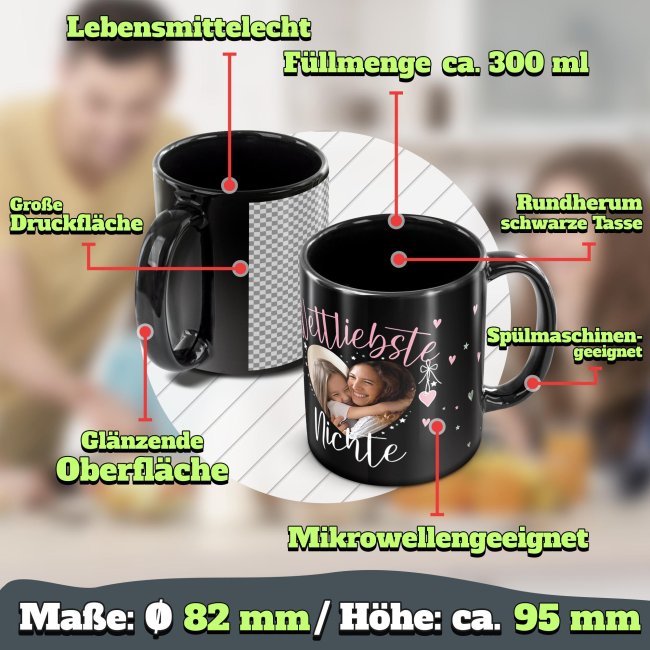 Schwarze Tasse mit Foto - Weltliebste Nichte