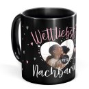 Schwarze Tasse mit Foto - Weltliebste Nachbarin