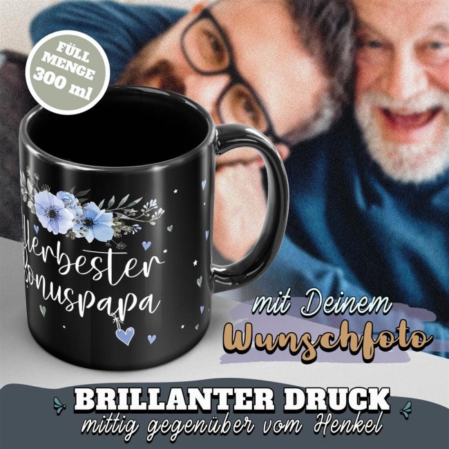 Schwarze Tasse f&uuml;r den allerbesten Bonuspapa