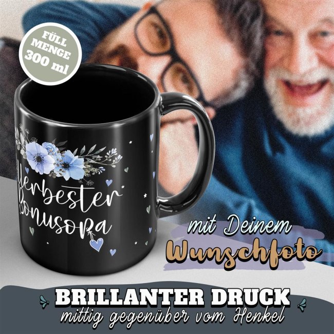 Schwarze Tasse f&uuml;r den allerbesten Bonusopa