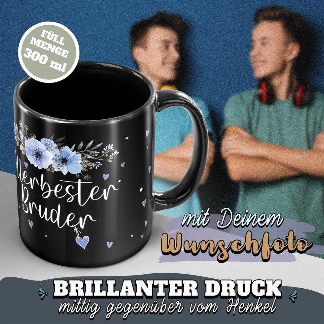 Schwarze Tasse f&uuml;r den allerbesten Bruder