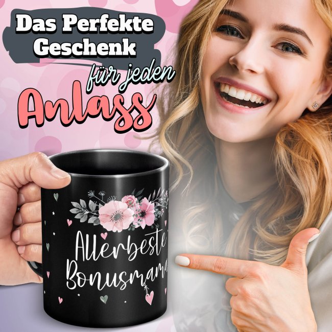 Schwarze Tasse f&uuml;r die allerbeste Bonusmama