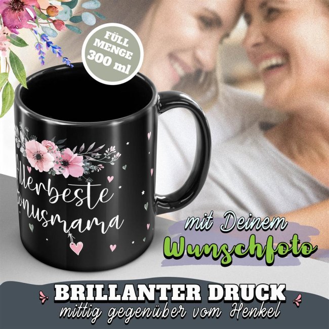 Schwarze Tasse f&uuml;r die allerbeste Bonusmama