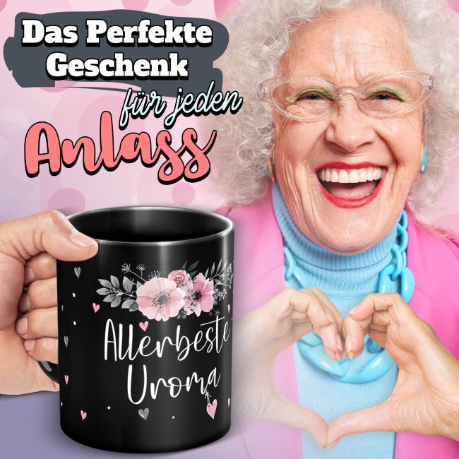 Schwarze Tasse f&uuml;r die allerbeste Uroma