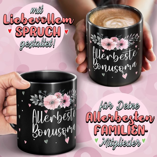 Schwarze Tasse f&uuml;r die allerbeste Bonusoma