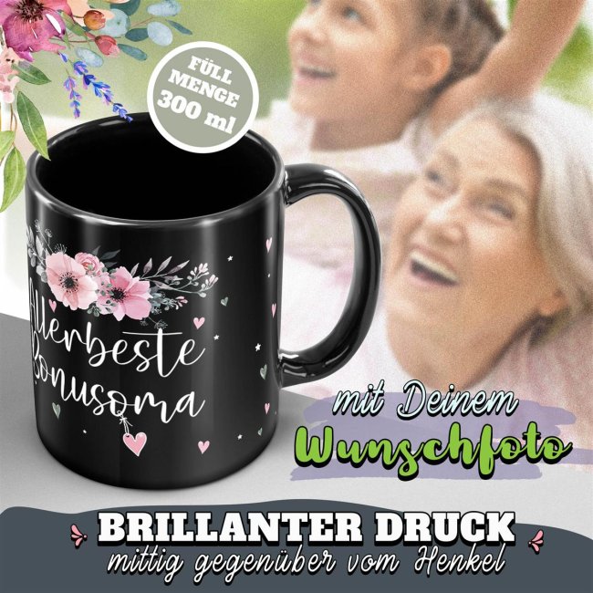 Schwarze Tasse f&uuml;r die allerbeste Bonusoma