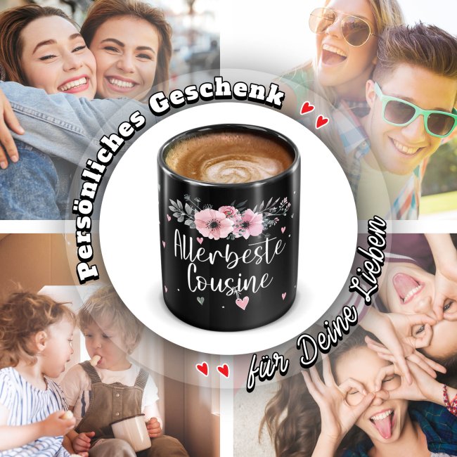 Schwarze Tasse f&uuml;r die allerbeste Cousine