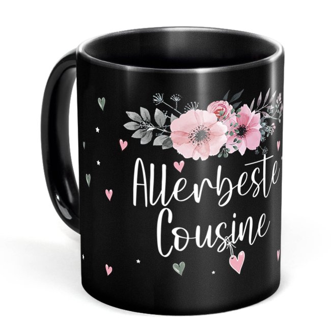 Schwarze Tasse f&uuml;r die allerbeste Cousine