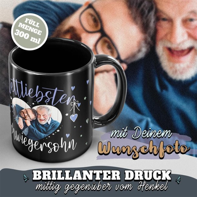 Schwarze Tasse mit Foto - Weltliebster - M&auml;nnliche Form