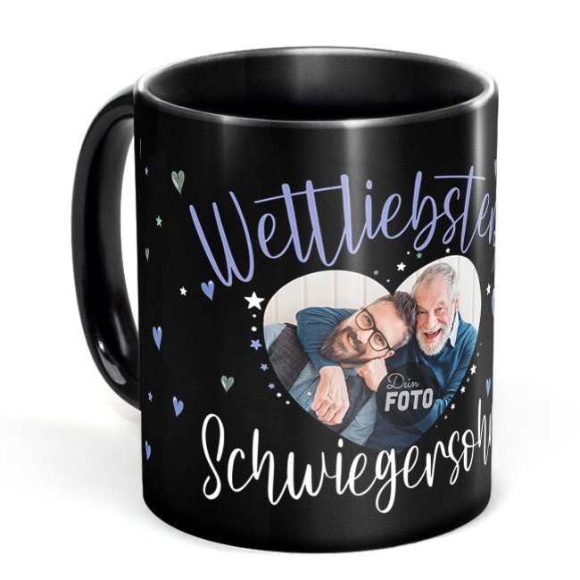 Schwarze Tasse mit Foto - Weltliebster - M&auml;nnliche Form