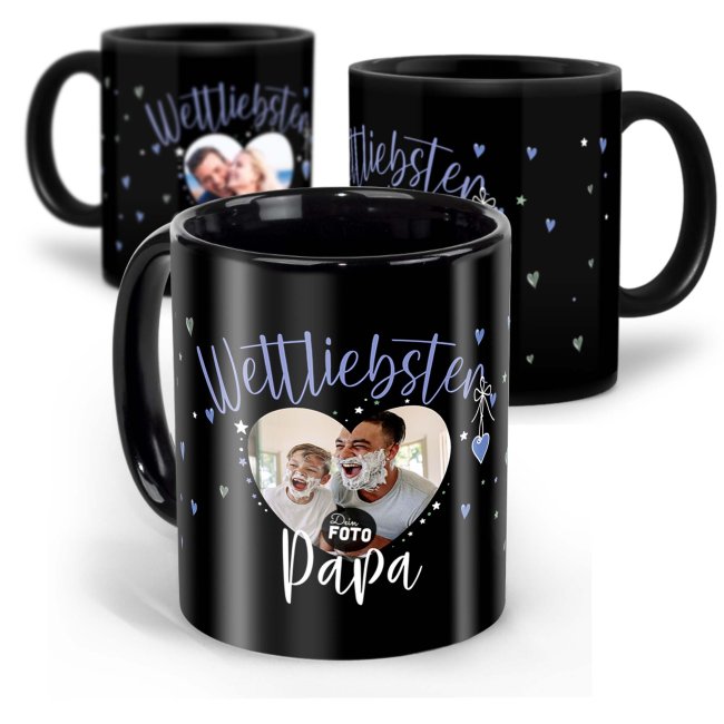 Schwarze Tasse mit Foto - Weltliebster - Männliche Form