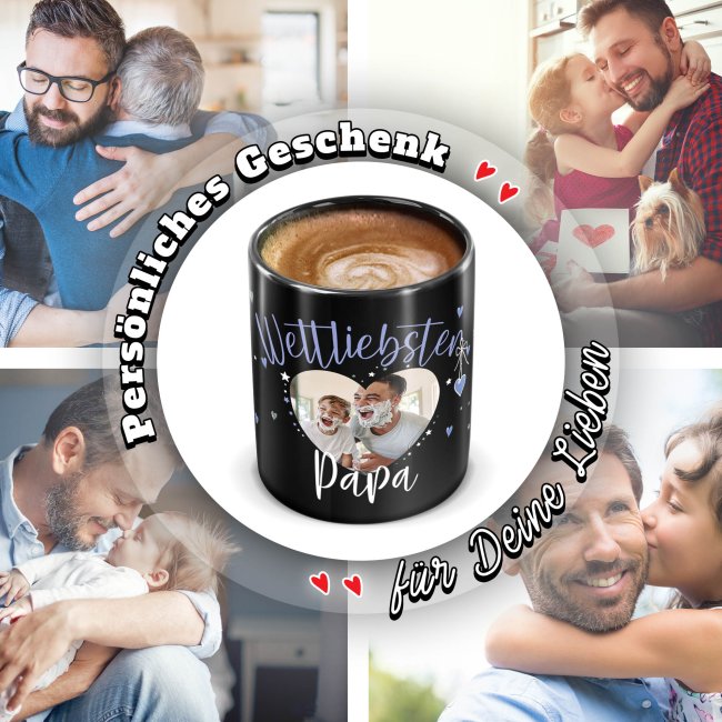 Schwarze Tasse mit Foto - Weltliebster Papa