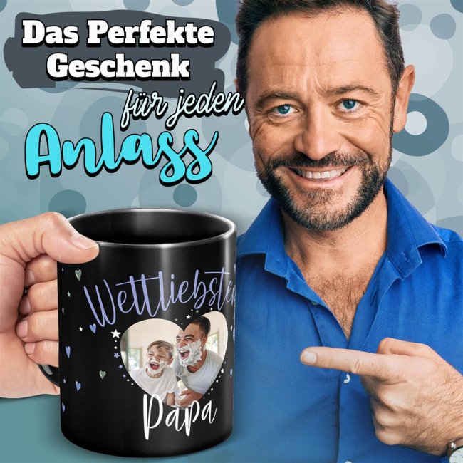 Schwarze Tasse mit Foto - Weltliebster Papa