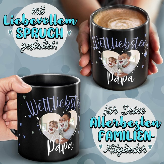 Schwarze Tasse mit Foto - Weltliebster Papa