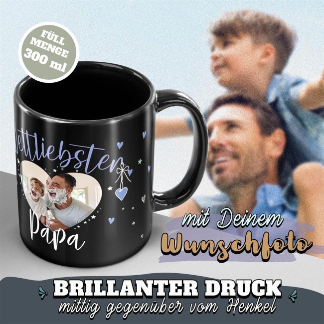 Schwarze Tasse mit Foto - Weltliebster Papa