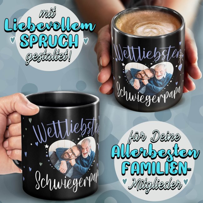 Schwarze Tasse mit Foto - Weltliebster Schwiegerpapa