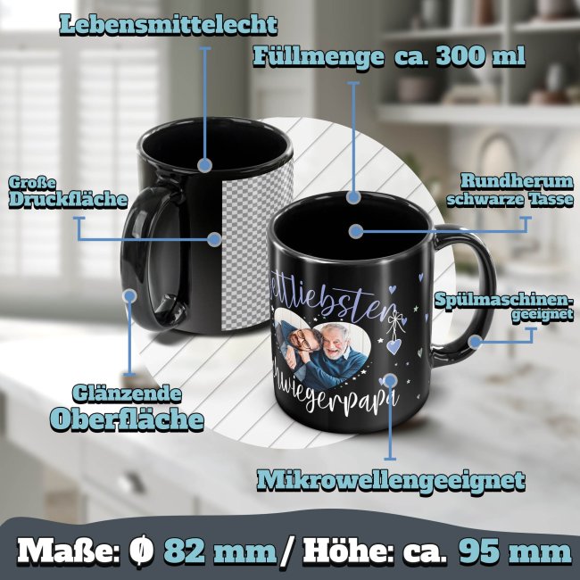 Schwarze Tasse mit Foto - Weltliebster Schwiegerpapa