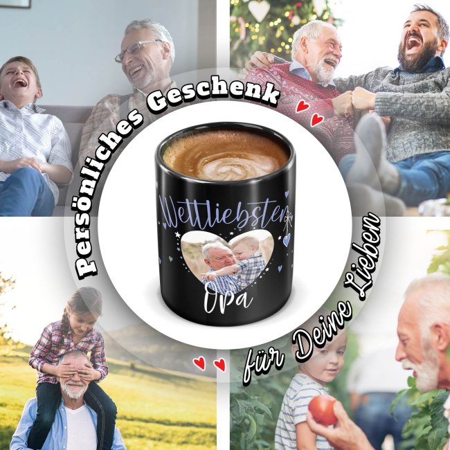 Schwarze Tasse mit Foto - Weltliebster Opa