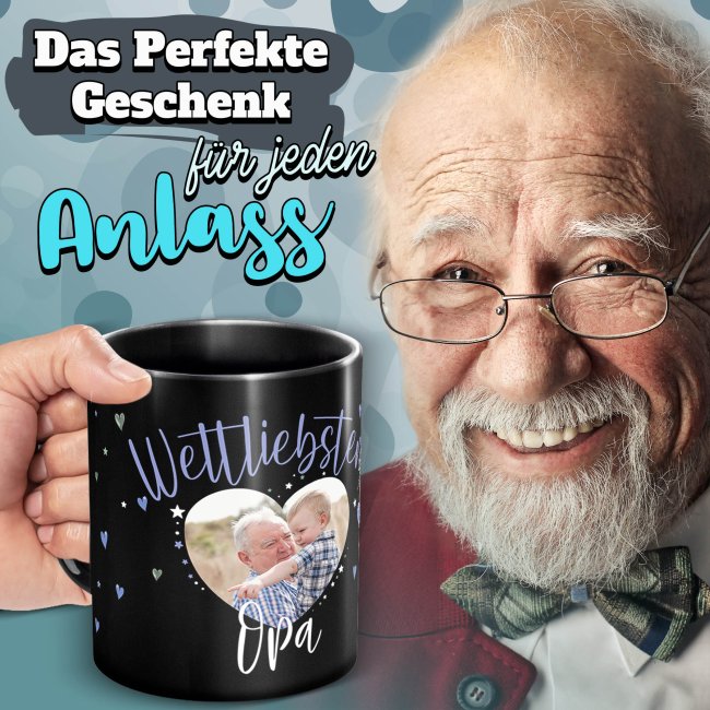 Schwarze Tasse mit Foto - Weltliebster Opa